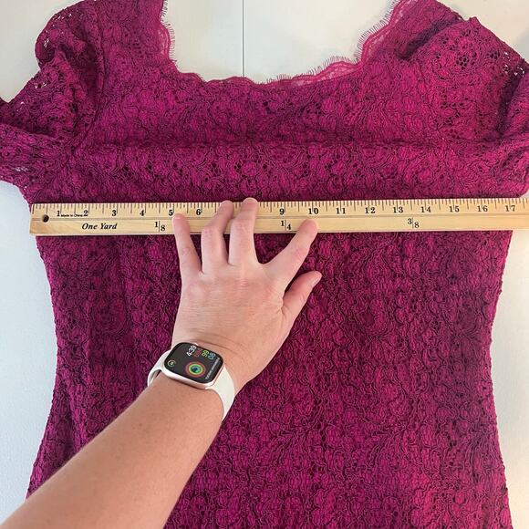 Adrianna Papell Evening Dress Long Sleeve Lace Sheath Fuchsia Size 10 - Picture 15 of 16